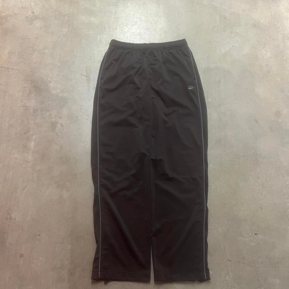 Y2K men's black grey stripe open leg baggy track pants loose silver tag xl